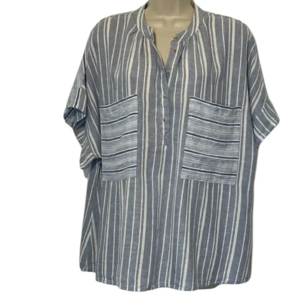 Anthropologie Blue and White Striped Top oversized extra small